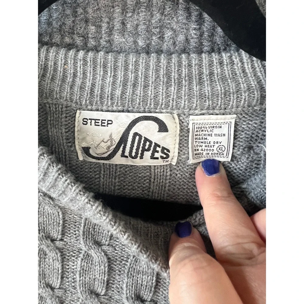 Nordic Cable Knit Snowflake Ski Sweater Gray XL Fisherman Steep Slopes